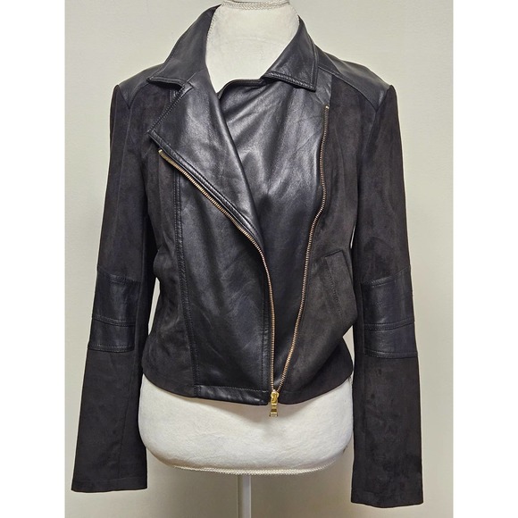 Express Two Toned Deep Brown and Black Medium Full Zip Blazer Jacket Polyester - Picture 3 of 10